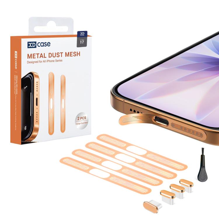 XDcase 4pcs Metal Dust Mesh Earpiece Dustproof Stickers with 4 Anti-Dust Plugs 1 Cleaning Brush, For iPhone 18 Pro / 17 Pro, For iPhone 18 / 17 / 16, iPhone 18 / 17 / 16
