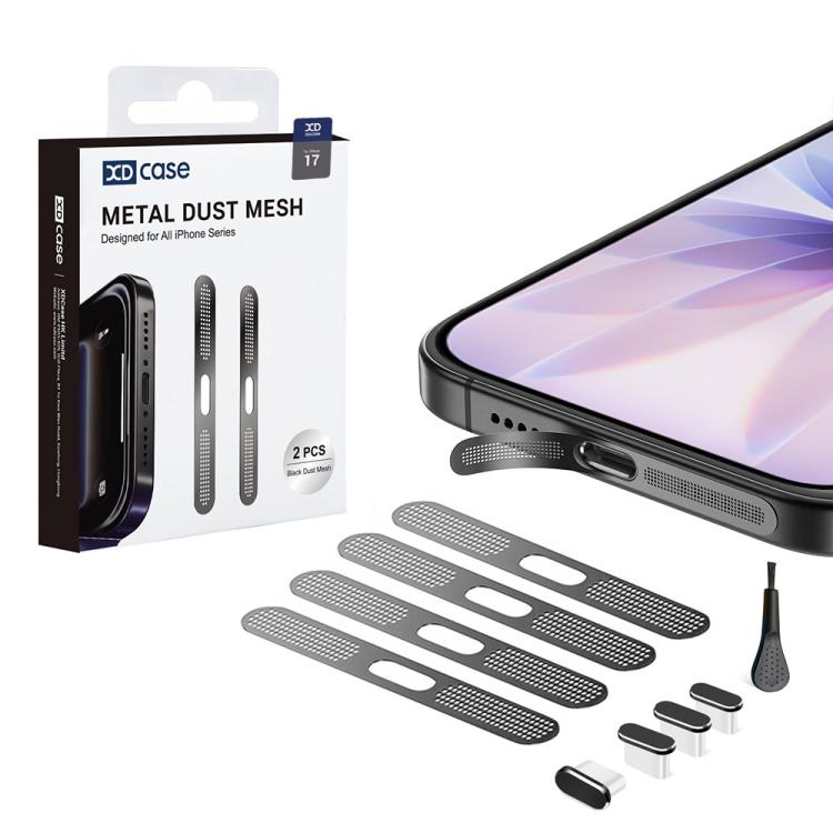 XDcase 4pcs Metal Dust Mesh Earpiece Dustproof Stickers with 4 Anti-Dust Plugs 1 Cleaning Brush, For iPhone 18 Pro / 17 Pro, For iPhone 18 / 17 / 16, iPhone 18 / 17 / 16