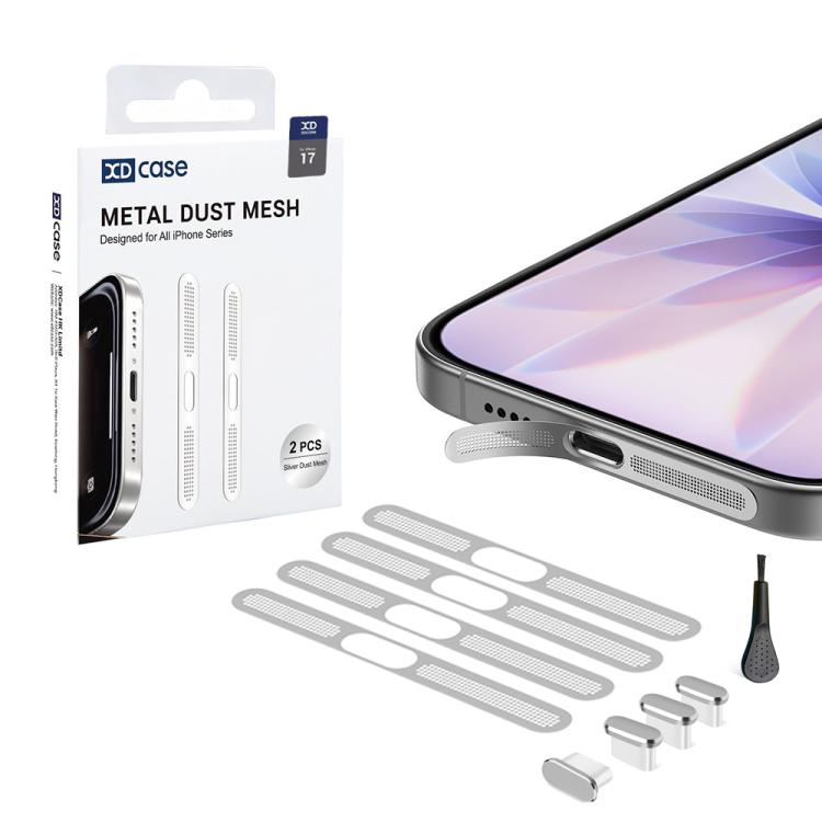 XDcase 4pcs Metal Dust Mesh Earpiece Dustproof Stickers with 4 Anti-Dust Plugs 1 Cleaning Brush, For iPhone 18 Pro / 17 Pro, For iPhone 18 / 17 / 16, iPhone 18 / 17 / 16