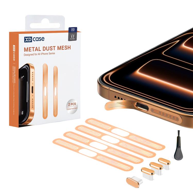 XDcase 4pcs Metal Dust Mesh Earpiece Dustproof Stickers with 4 Anti-Dust Plugs 1 Cleaning Brush, For iPhone 17 Pro Max