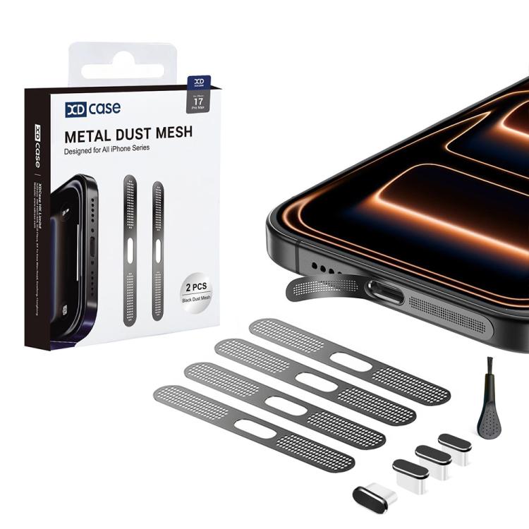 XDcase 4pcs Metal Dust Mesh Earpiece Dustproof Stickers with 4 Anti-Dust Plugs 1 Cleaning Brush, For iPhone 17 Pro Max