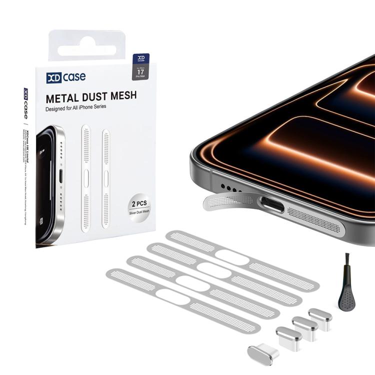 XDcase 4pcs Metal Dust Mesh Earpiece Dustproof Stickers with 4 Anti-Dust Plugs 1 Cleaning Brush, For iPhone 17 Pro Max