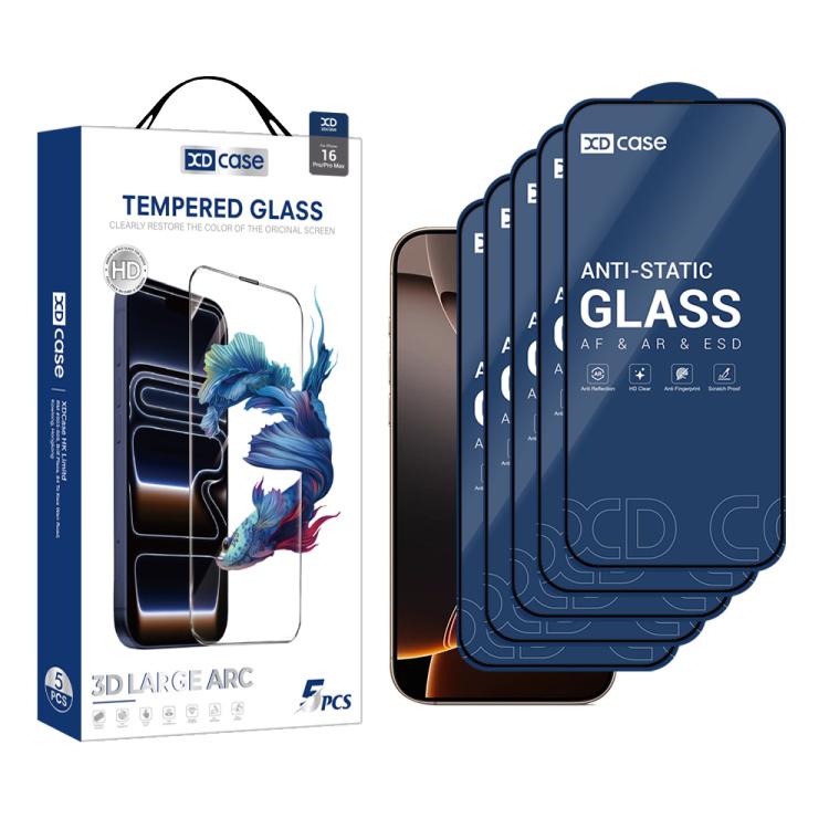 XDcase 5pcs / Pack Silk Screen Printed HD Tempered Glass Film, For iPhone 17 Pro Max, For iPhone 17 Pro, For iPhone 17, For iPhone 16 Pro Max, For iPhone 16 Pro, For iPhone 16 Plus, For iPhone 16, For iPhone 15 Pro Max, For iPhone 15 Pro               ...