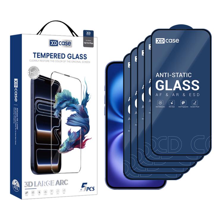 XDcase 5pcs / Pack Silk Screen Printed HD Tempered Glass Film, For iPhone 17 Pro Max, For iPhone 17 Pro, For iPhone 17, For iPhone 16 Pro Max, For iPhone 16 Pro, For iPhone 16 Plus, For iPhone 16, For iPhone 15 Pro Max, For iPhone 15 Pro               ...