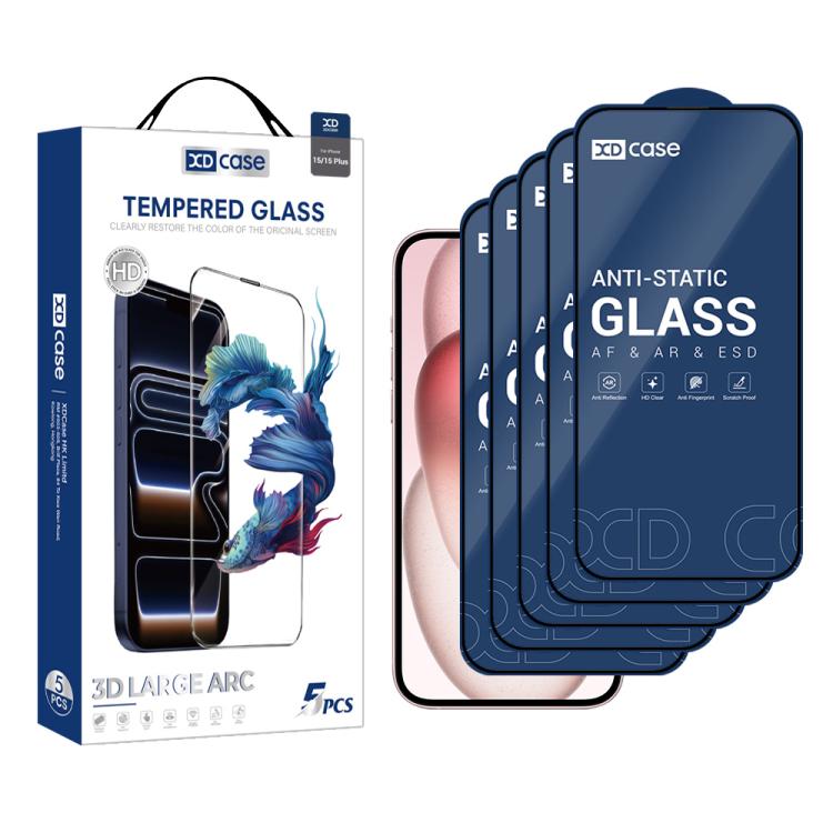 XDcase 5pcs / Pack Silk Screen Printed HD Tempered Glass Film, For iPhone 17 Pro Max, For iPhone 17 Pro, For iPhone 17, For iPhone 16 Pro Max, For iPhone 16 Pro, For iPhone 16 Plus, For iPhone 16, For iPhone 15 Pro Max, For iPhone 15 Pro               ...