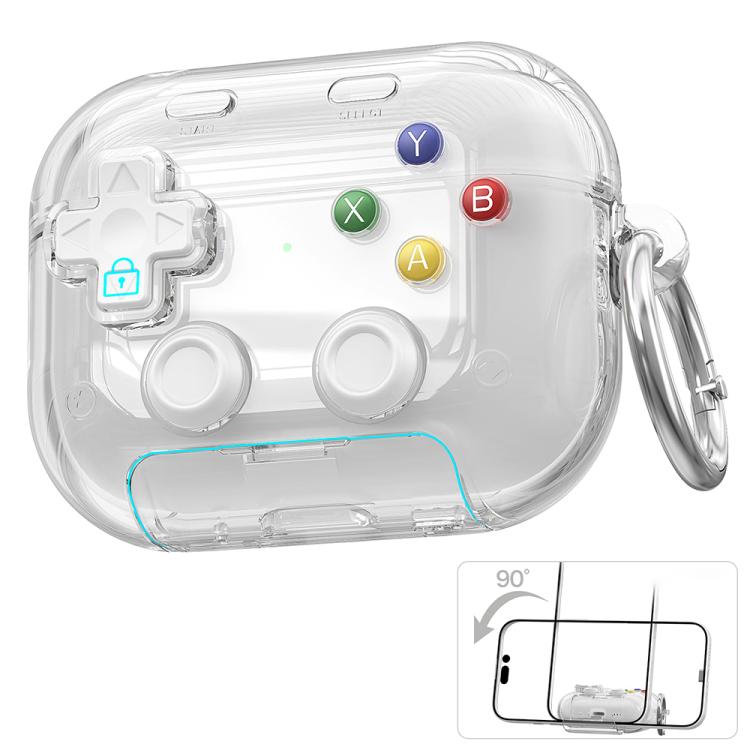 XDcase Transparent Retro Game Console Design Earbuds Case with Holder & Stress Relief Button, For AirPods Pro 3, For AirPods 4, For AirPods Pro 2 / 1