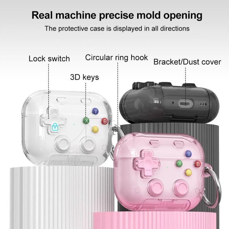 XDcase Transparent Retro Game Console Design Earbuds Case with Holder & Stress Relief Button, For AirPods 5 / 4, For AirPods Pro 3, For AirPods Pro 2 / 1
