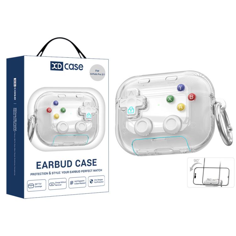 XDcase Transparent Retro Game Console Design Earbuds Case with Holder & Stress Relief Button, For AirPods Pro 3, For AirPods 4, For AirPods Pro 2 / 1