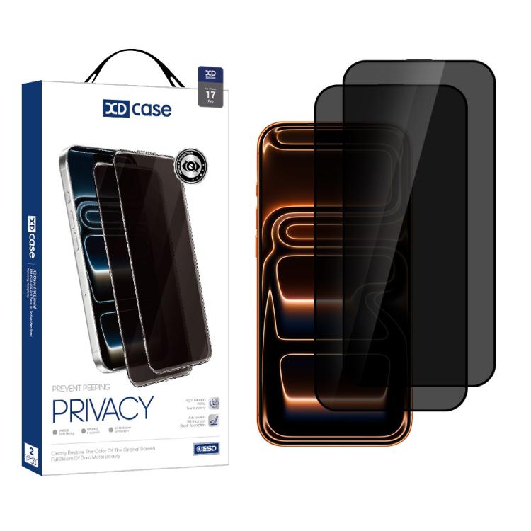 XDcase 2pcs / Pack Silk Screen Printed Anti-Peep Tempered Glass Screen Protector, For iPhone 17e / 16e, For iPhone 17 Pro Max, For iPhone 17 Pro, For iPhone 17, For iPhone Air, For iPhone 16 Pro Max, For iPhone 16 Pro, For iPhone 16 Plus, For iPhone 16...