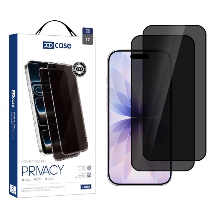 XDcase 2pcs / Pack Silk Screen Printed Anti-Peep Tempered Glass Screen Protector, For iPhone 17e / 16e, For iPhone 17 Pro Max, For iPhone 17 Pro, For iPhone 17, For iPhone Air, For iPhone 16 Pro Max, For iPhone 16 Pro, For iPhone 16 Plus, For iPhone 16...