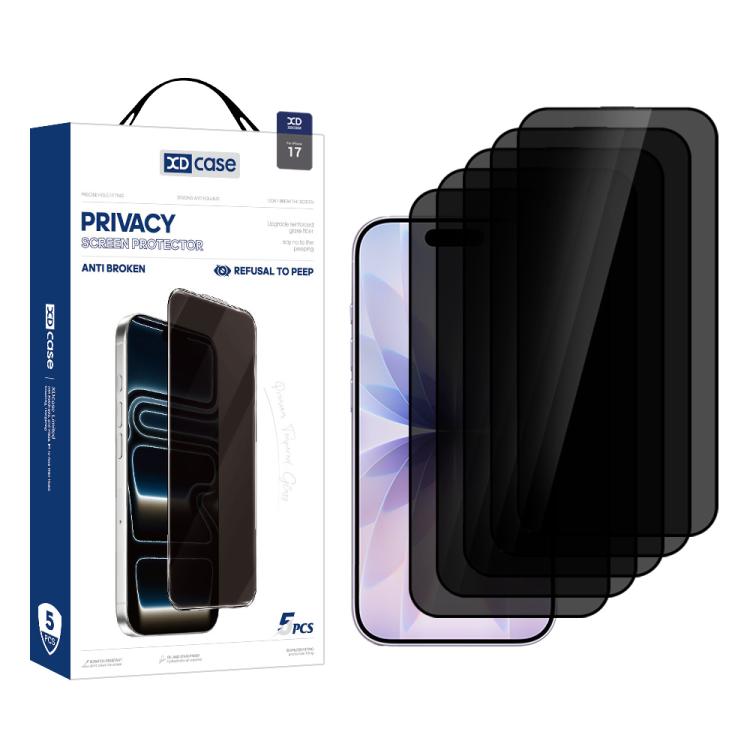 XDcase 5pcs / Pack Silk Screen Printed Anti-Peep Tempered Glass Screen Protector, For iPhone 17e / 16e, For iPhone 17 Pro Max, For iPhone 17 Pro, For iPhone 17, For iPhone Air, For iPhone 16 Pro Max, For iPhone 16 Pro, For iPhone 16 Plus, For iPhone 16...