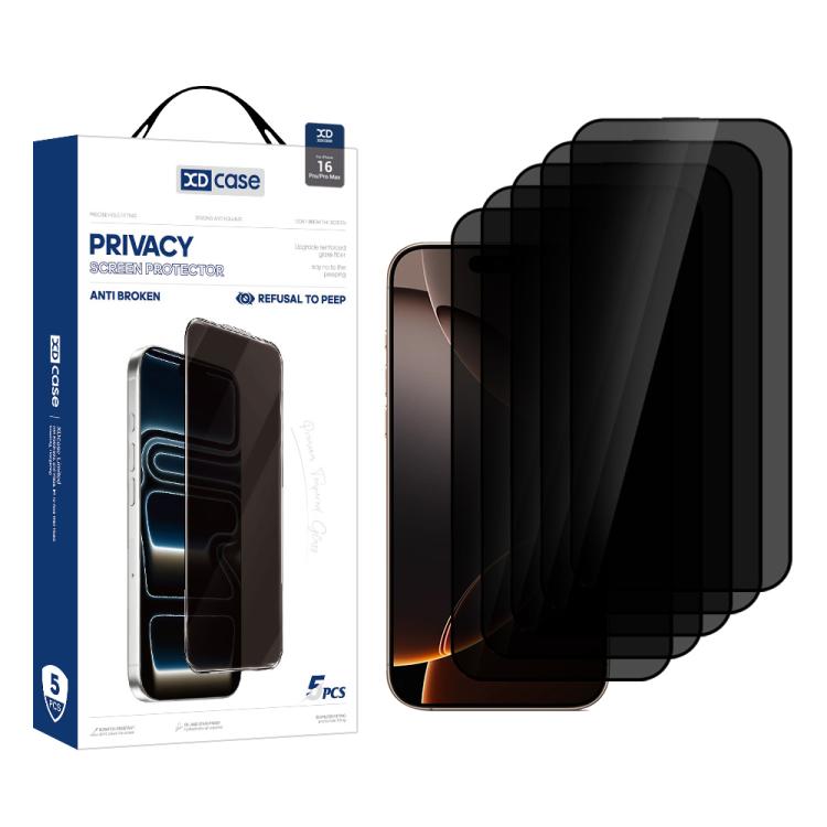 XDcase 5pcs / Pack Silk Screen Printed Anti-Peep Tempered Glass Screen Protector, For iPhone 17e / 16e, For iPhone 17 Pro Max, For iPhone 17 Pro, For iPhone 17, For iPhone Air, For iPhone 16 Pro Max, For iPhone 16 Pro, For iPhone 16 Plus, For iPhone 16...