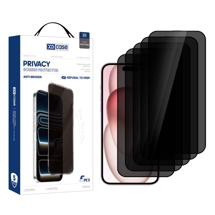 XDcase 5pcs / Pack Silk Screen Printed Anti-Peep Tempered Glass Screen Protector, For iPhone 17e / 16e, For iPhone 17 Pro Max, For iPhone 17 Pro, For iPhone 17, For iPhone Air, For iPhone 16 Pro Max, For iPhone 16 Pro, For iPhone 16 Plus, For iPhone 16...