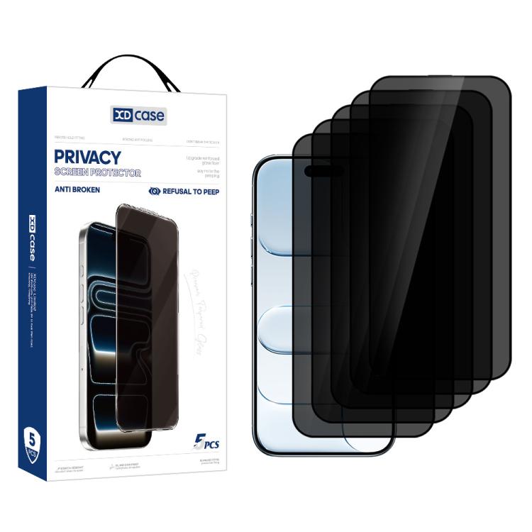 XDcase 5pcs / Pack Silk Screen Printed Anti-Peep Tempered Glass Screen Protector, For iPhone 17e / 16e, For iPhone 17 Pro Max, For iPhone 17 Pro, For iPhone 17, For iPhone Air, For iPhone 16 Pro Max, For iPhone 16 Pro, For iPhone 16 Plus, For iPhone 16...