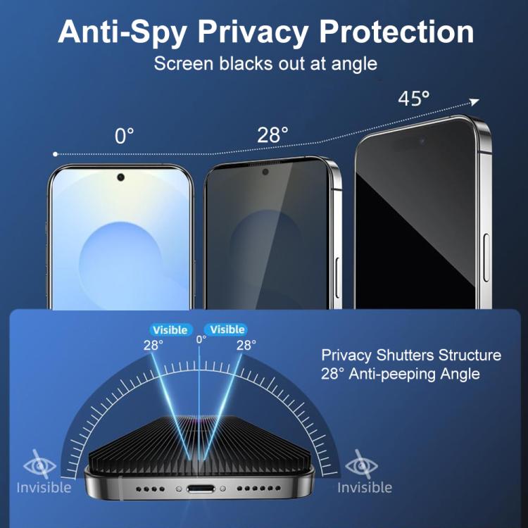 XDcase 5pcs / Pack Silk Screen Printed Anti-Peep Tempered Glass Screen Protector, Support Fingerprint Unlock, For Samsung Galaxy S26+ 5G, For Samsung Galaxy S26 Ultra 5G, For Samsung Galaxy S26 5G, For Samsung Galaxy S25 5G, For Samsung Galaxy S25+ 5G ...