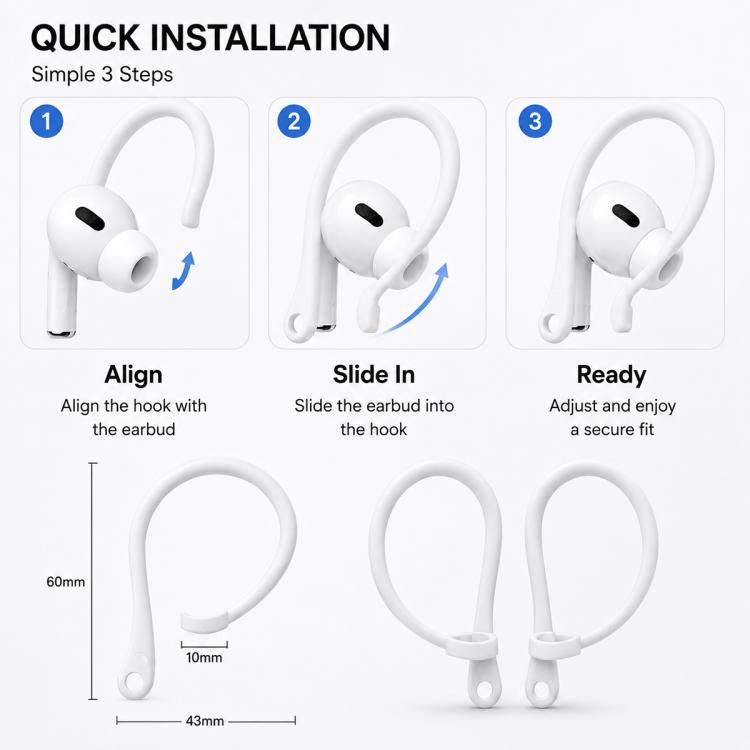 XDcase 3 Pairs Soft Rubber Anti-slip Sports Ear Hooks, For AirPods / Galaxy Buds