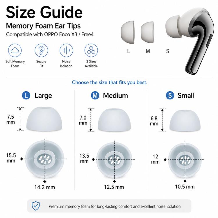 XDcase 3 Pairs Replacement Silicone Ear Tips Kit, S/M/L Size, Cleaning Brush Color Random, For OPPO Enco X3 / Free4
