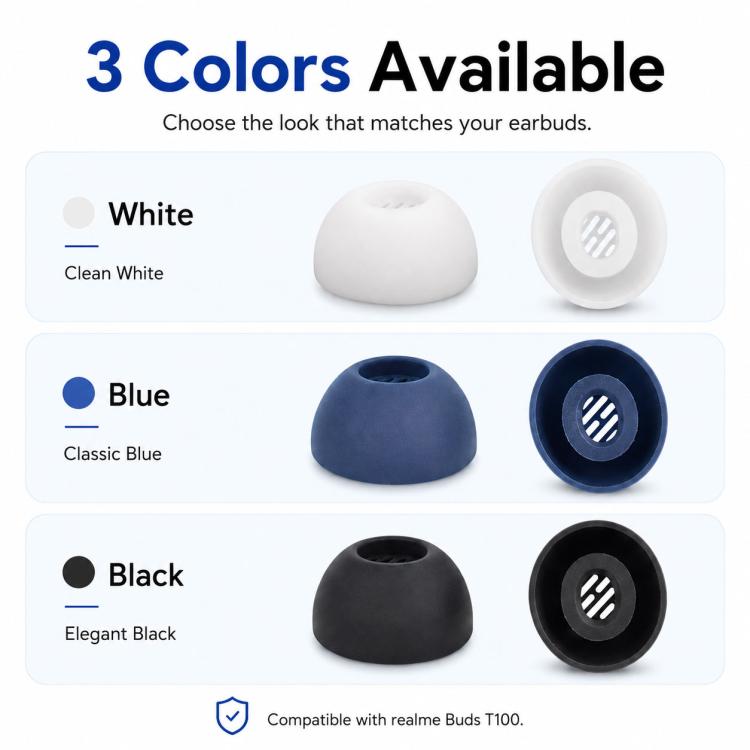 XDcase 3 Pairs Replacement Silicone Ear Tips Kit, S/M/L Size, Cleaning Brush Color Random, For Realme Buds T100