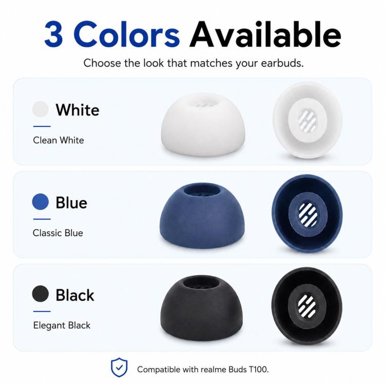 XDcase 3 Pairs Replacement Silicone Ear Tips Kit, S/M/L Size, Cleaning Brush Color Random, For Realme Buds T100