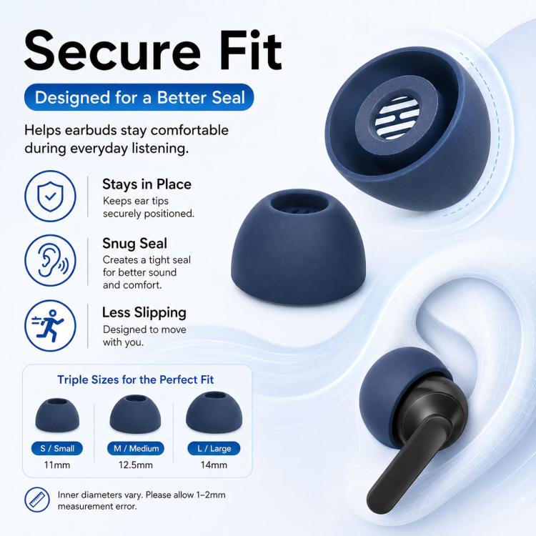 XDcase 3 Pairs Replacement Silicone Ear Tips Kit, S/M/L Size, Cleaning Brush Color Random, For Realme Buds T100