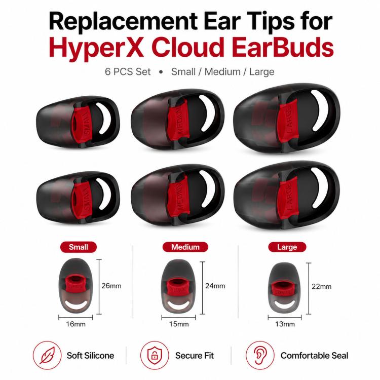 XDcase 3 Pairs Replacement Silicone Ear Tips Kit, S/M/L Size, Cleaning Brush Color Random, For HyperX Cloud EarBuds