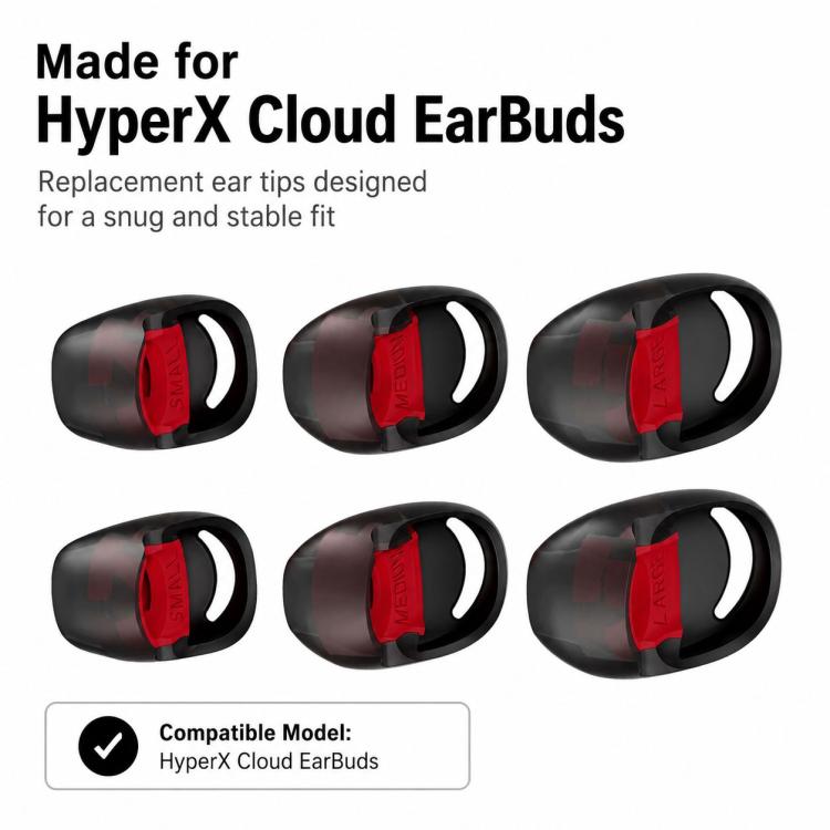 XDcase 3 Pairs Replacement Silicone Ear Tips Kit, S/M/L Size, Cleaning Brush Color Random, For HyperX Cloud EarBuds