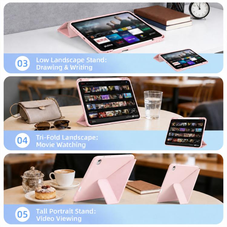 XDcase Y-fold Holder Silicone Back Cover Smart Tablet Leather Case with Pen Slot, For iPad mini 2024 / 2021