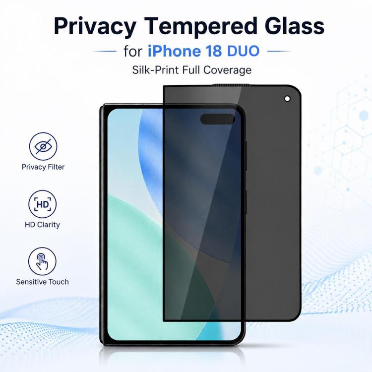 XDcase 2 PCS/Pack Silk-Printed 180 Anti-Spy Tempered Glass Screen Protector, For iPhone Duo Outer Screen, For iPhone 18 Pro, For iPhone 18 Pro Max