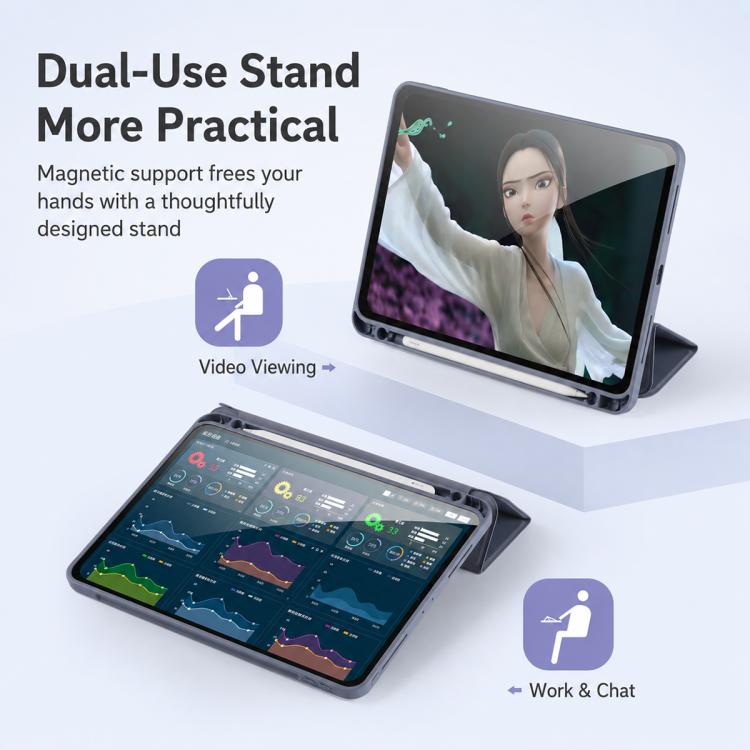 XDcase Tri-Fold Stand Soft Touch Smart Wake / Sleep Tablet Cover with Pencil Slot, For iPad Air 11 2026 / 2025 / 2024, For iPad Pro 13 2025 / 2024, For iPad Pro 11 2025 / 2024, For iPad 2025 / 2022, For iPad Air 13 2025 / 2024, For iPad mini 2024 / 202...