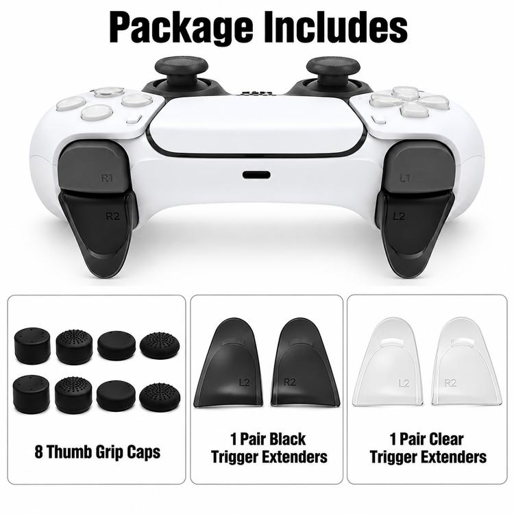 XDcase 12-in-1 Set For PS5 Controller L2/R2 Triggers Extenders & Anti-slip Thumb Grips