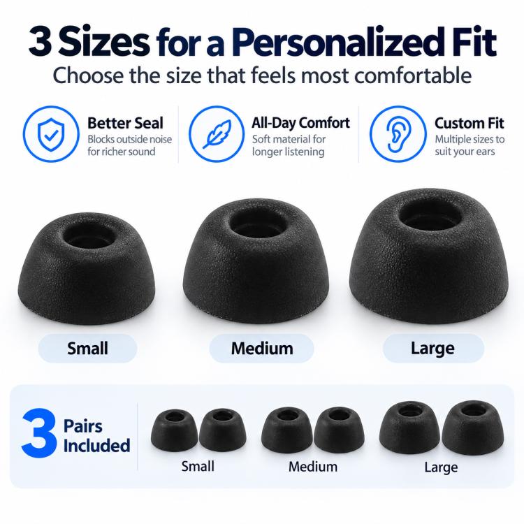 XDcase 3 Pairs Replacement Memory Foam Ear Tips Kit, S/M/L Size, Cleaning Brush Color Random, For Bowers & Wilkins Pi8 / Pi7 S2